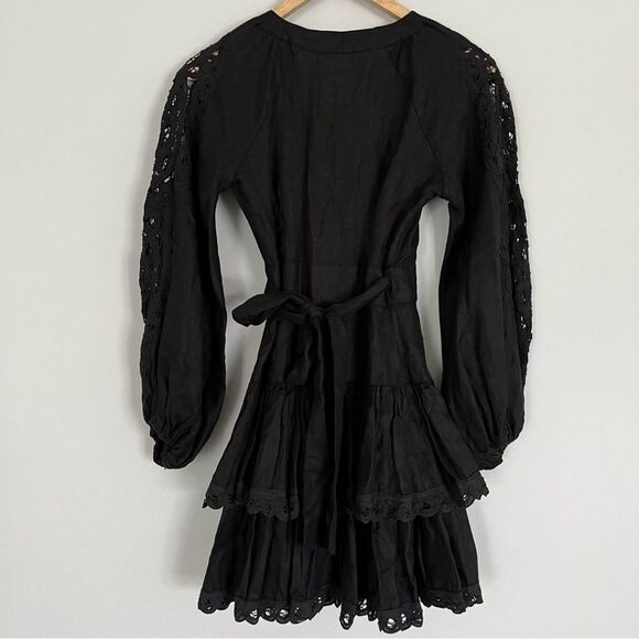 Free People x Maia Bergman Mika Linen Wrap Mini Dress in Black, Size XS NWOT - Picture 6 of 14